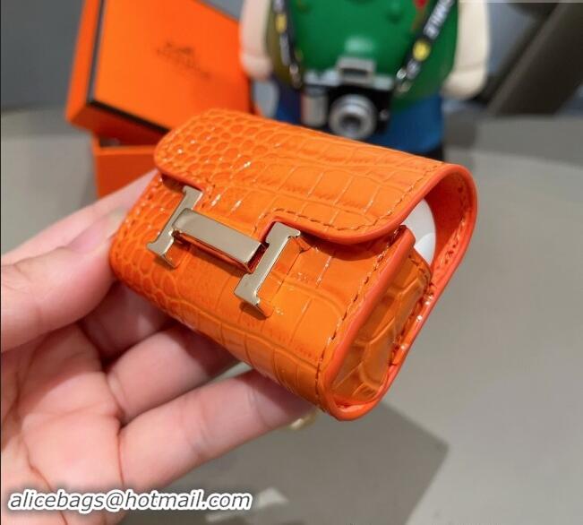 Super Quality Hermes Crocodile Embossed AirPods 3 Earpods Case 1130 Orange 2024