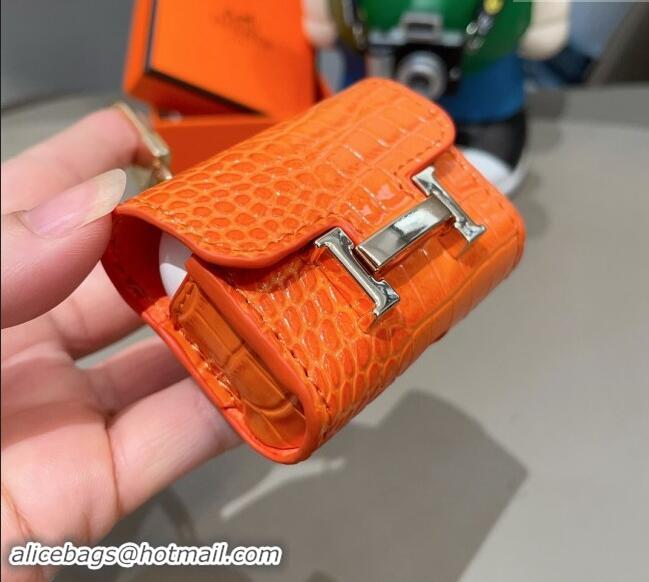 Super Quality Hermes Crocodile Embossed AirPods 3 Earpods Case 1130 Orange 2024