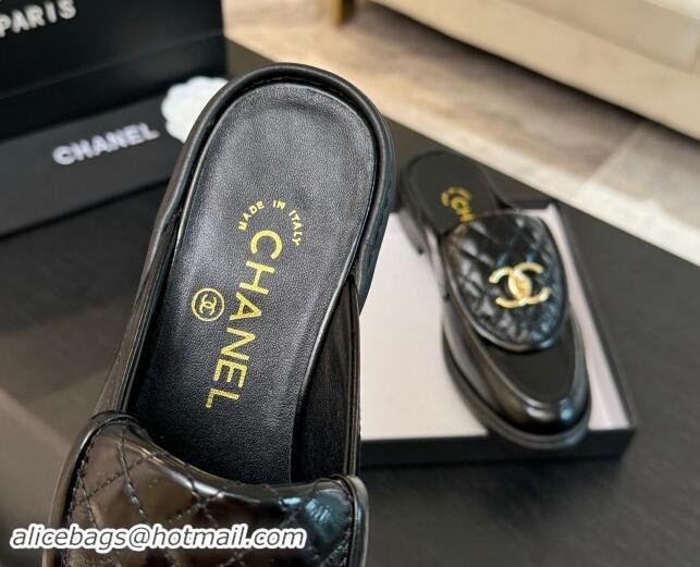 Top Design Chanel Crinkled Calfskin Flat Mules with Quilted CC Foldover G45474 Black 120071