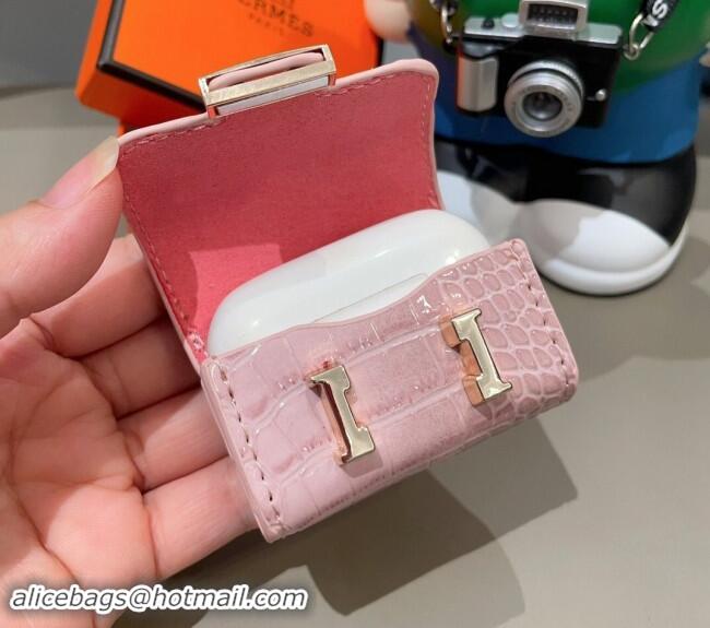 Popular Style Hermes Crocodile Embossed AirPods 3 Earpods Case 1130 Pink 2024