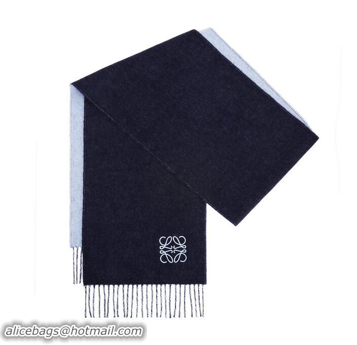 Top Grade Loewe Scarf In Wool And Cashmere 28 x 180cm L8922 Light Blue/Navy Blue