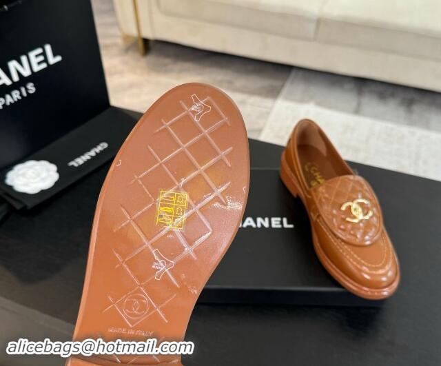 Popular Style Chanel Calfskin Flat Loafers with Quilted CC Foldover G45474 Tan Brown 1120072