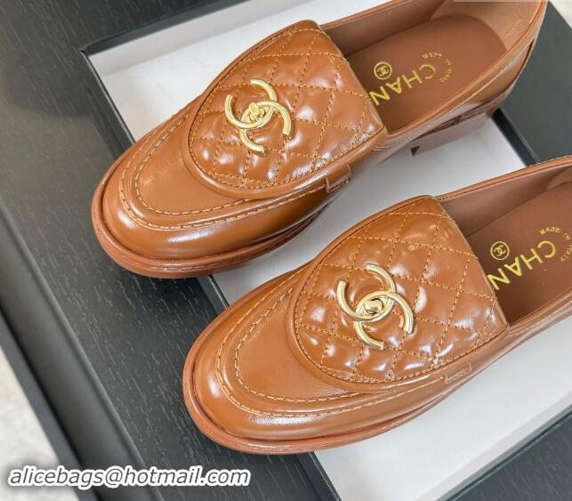 Popular Style Chanel Calfskin Flat Loafers with Quilted CC Foldover G45474 Tan Brown 1120072