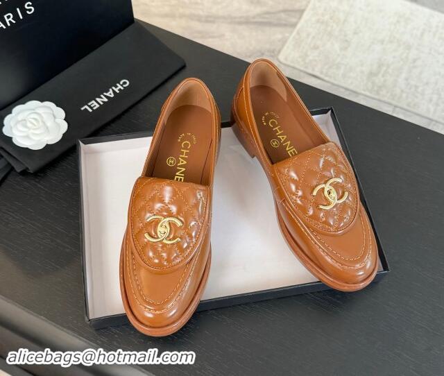 Popular Style Chanel Calfskin Flat Loafers with Quilted CC Foldover G45474 Tan Brown 1120072