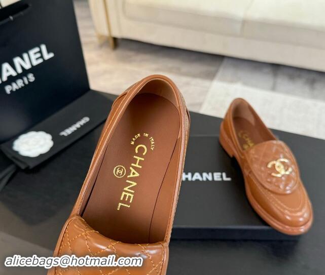 Popular Style Chanel Calfskin Flat Loafers with Quilted CC Foldover G45474 Tan Brown 1120072