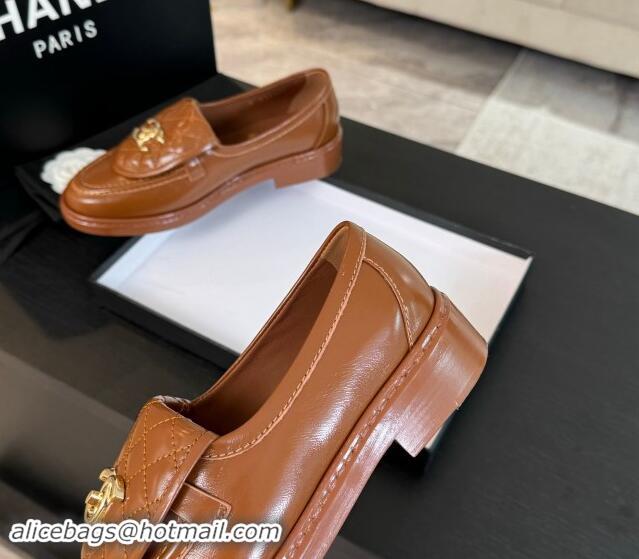 Popular Style Chanel Calfskin Flat Loafers with Quilted CC Foldover G45474 Tan Brown 1120072