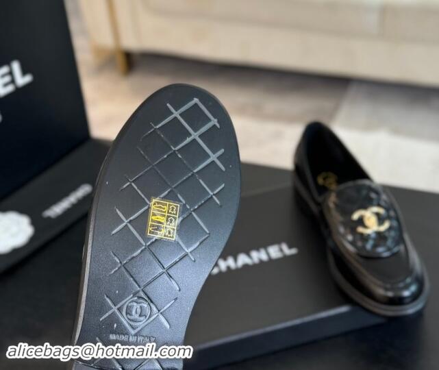 Classic Hot Chanel Calfskin Flat Loafers with Quilted CC Foldover G45474 Black 1120073