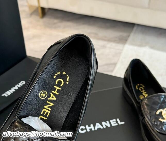 Classic Hot Chanel Calfskin Flat Loafers with Quilted CC Foldover G45474 Black 1120073