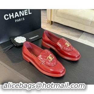 Grade Quality Chanel Calfskin Flat Loafers with Quilted CC Foldover G45474 Burgundy 1120075