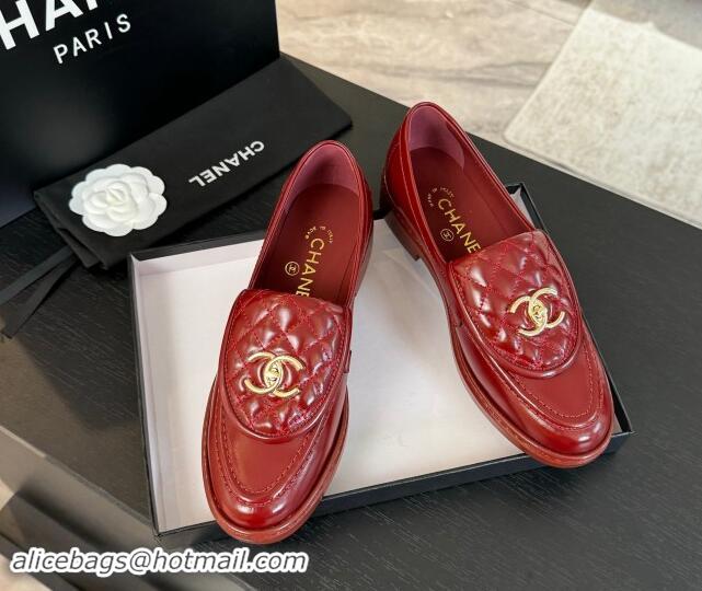 Grade Quality Chanel Calfskin Flat Loafers with Quilted CC Foldover G45474 Burgundy 1120075