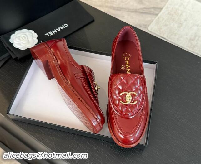 Grade Quality Chanel Calfskin Flat Loafers with Quilted CC Foldover G45474 Burgundy 1120075