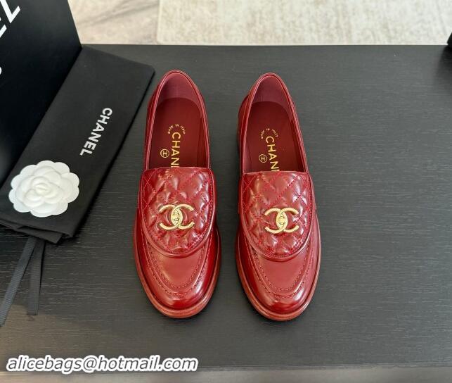 Grade Quality Chanel Calfskin Flat Loafers with Quilted CC Foldover G45474 Burgundy 1120075