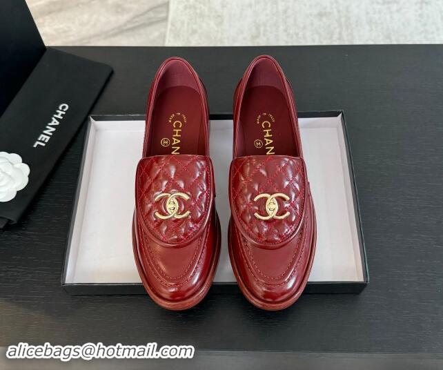 Grade Quality Chanel Calfskin Flat Loafers with Quilted CC Foldover G45474 Burgundy 1120075