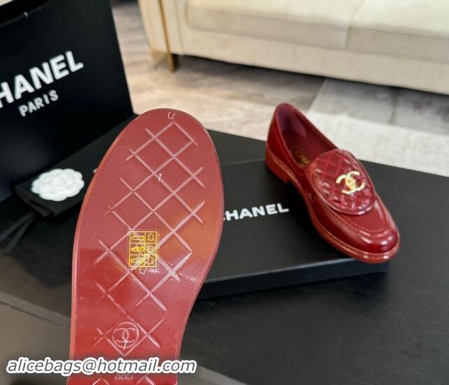 Grade Quality Chanel Calfskin Flat Loafers with Quilted CC Foldover G45474 Burgundy 1120075