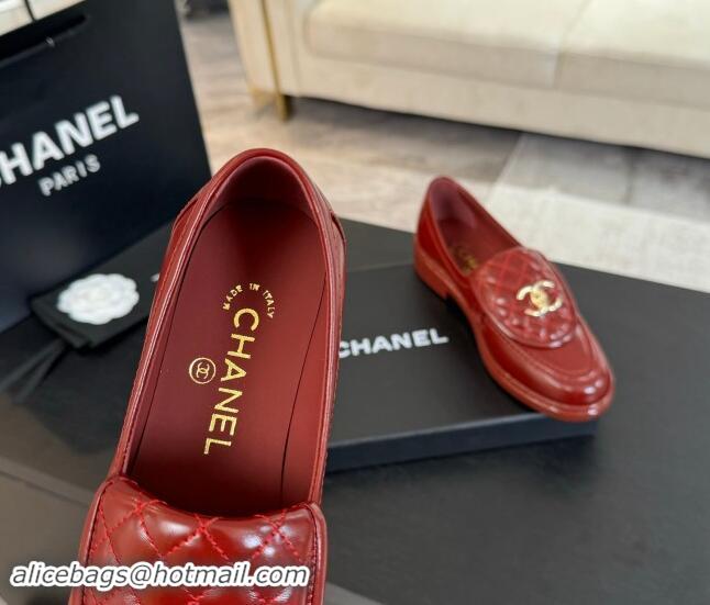 Grade Quality Chanel Calfskin Flat Loafers with Quilted CC Foldover G45474 Burgundy 1120075