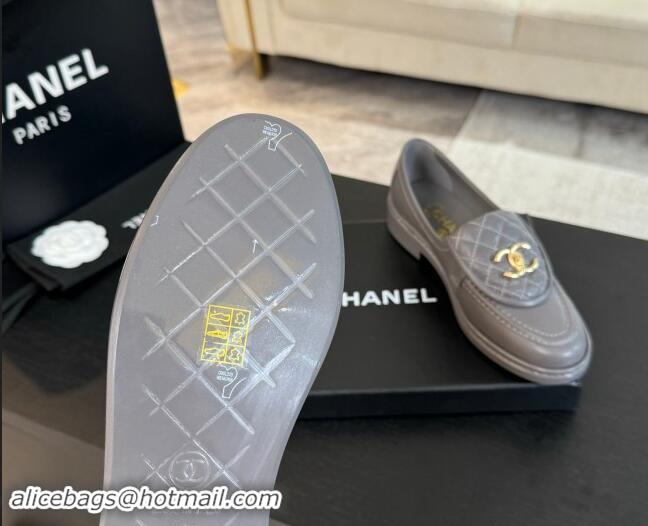 Best Grade Chanel Calfskin Flat Loafers with Quilted CC Foldover G45474 Grey 1120076