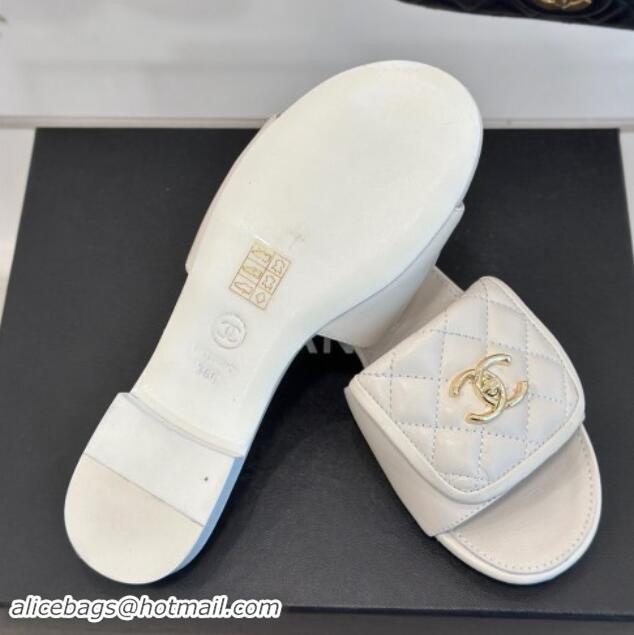 Good Quality Chanel Lambskin Flat Slides Sandal with Quilted CC Foldover G45474 White 120085