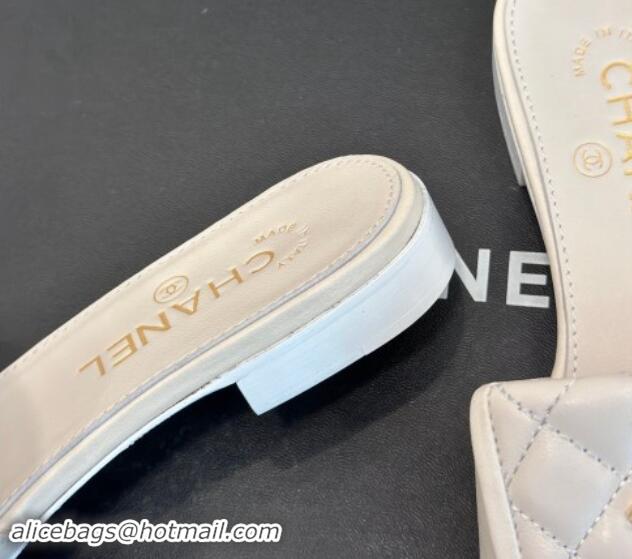 Good Quality Chanel Lambskin Flat Slides Sandal with Quilted CC Foldover G45474 White 120085