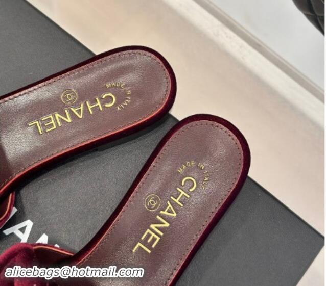 Charming Chanel Velvet Flat Slides Sandal with Quilted CC Foldover G45474 Burgundy 120087