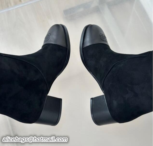 Best Product Chanel Suede Heel Pile High Boots Black 120092