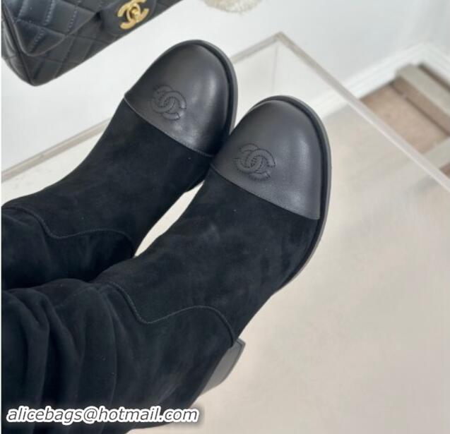 Best Product Chanel Suede Heel Pile High Boots Black 120092