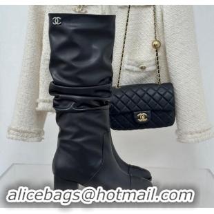 Most Popular Chanel Calfskin Leather Heel Pile High Boots Black 120093