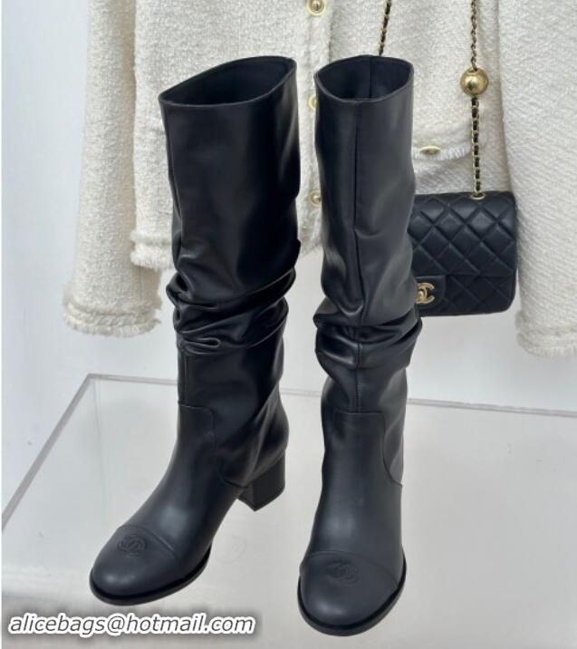 Most Popular Chanel Calfskin Leather Heel Pile High Boots Black 120093