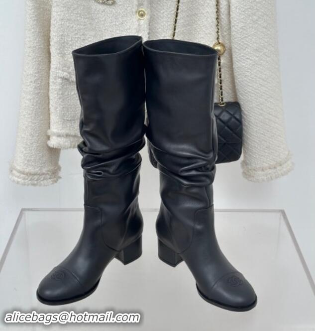 Most Popular Chanel Calfskin Leather Heel Pile High Boots Black 120093