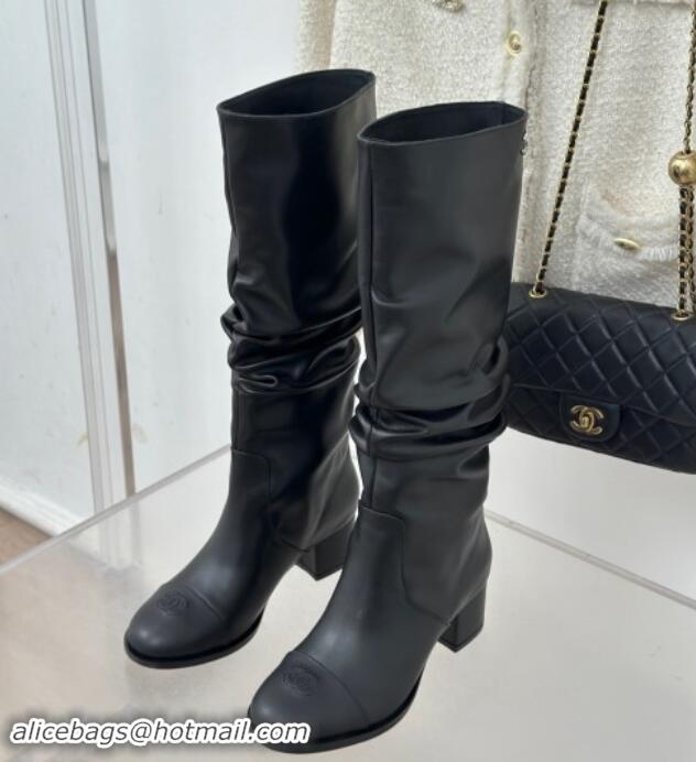 Most Popular Chanel Calfskin Leather Heel Pile High Boots Black 120093