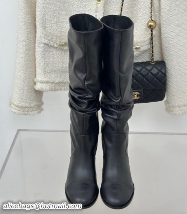 Most Popular Chanel Calfskin Leather Heel Pile High Boots Black 120093