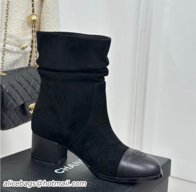 Best Grade Chanel Suede Heel Pile Ankle Boots Black 1120094