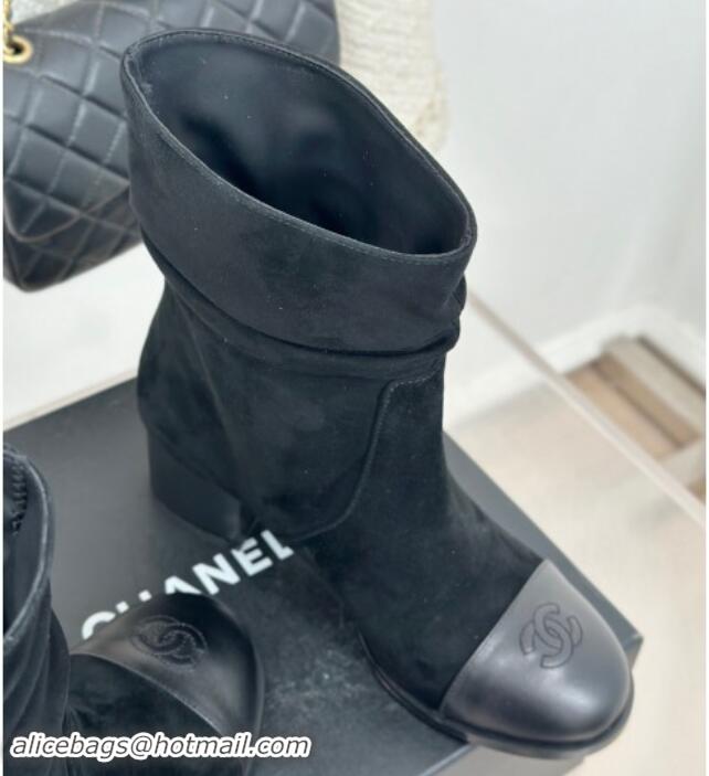 Best Grade Chanel Suede Heel Pile Ankle Boots Black 1120094