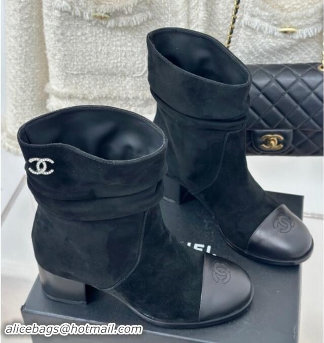 Best Grade Chanel Suede Heel Pile Ankle Boots Black 1120094