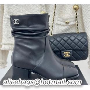 Best Price Chanel Calfskin Leather Heel Pile Ankle Boots Black 120096