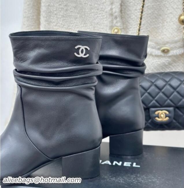 Best Price Chanel Calfskin Leather Heel Pile Ankle Boots Black 120096