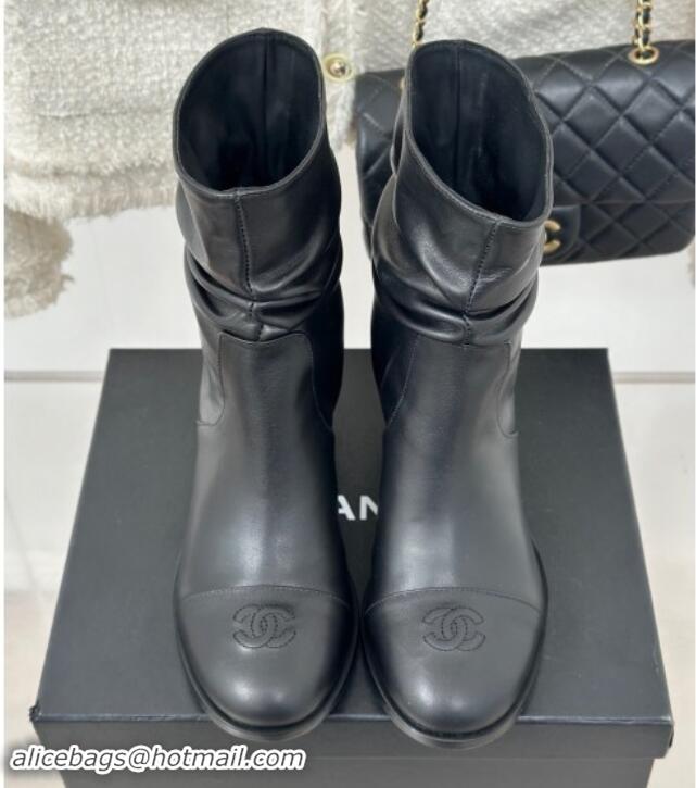 Best Price Chanel Calfskin Leather Heel Pile Ankle Boots Black 120096