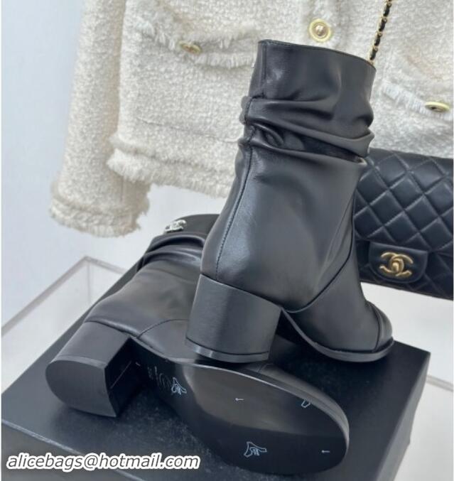 Best Price Chanel Calfskin Leather Heel Pile Ankle Boots Black 120096