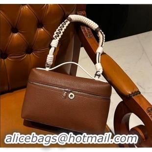 Super Quality Loro Piana Extra Pocket Pouch L27 in Calfskin with Braided Shoulder Strap L9008 Brown 2023