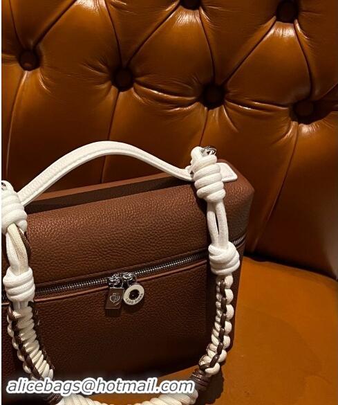 Super Quality Loro Piana Extra Pocket Pouch L27 in Calfskin with Braided Shoulder Strap L9008 Brown 2023