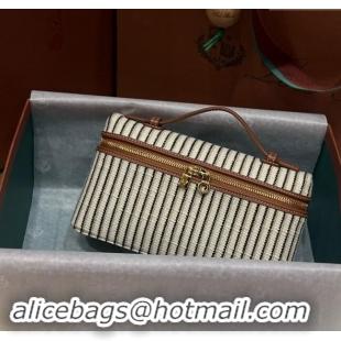 Discount Design Loro Piana Extra Pocket Pouch L19 in Striped Linen L9011 Brown/Beige 2023