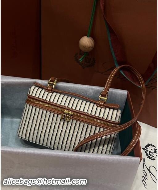 Discount Design Loro Piana Extra Pocket Pouch L19 in Striped Linen L9011 Brown/Beige 2023