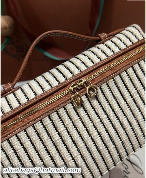 Discount Design Loro Piana Extra Pocket Pouch L19 in Striped Linen L9011 Brown/Beige 2023