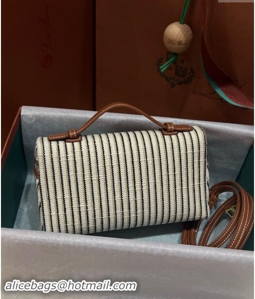 Discount Design Loro Piana Extra Pocket Pouch L19 in Striped Linen L9011 Brown/Beige 2023