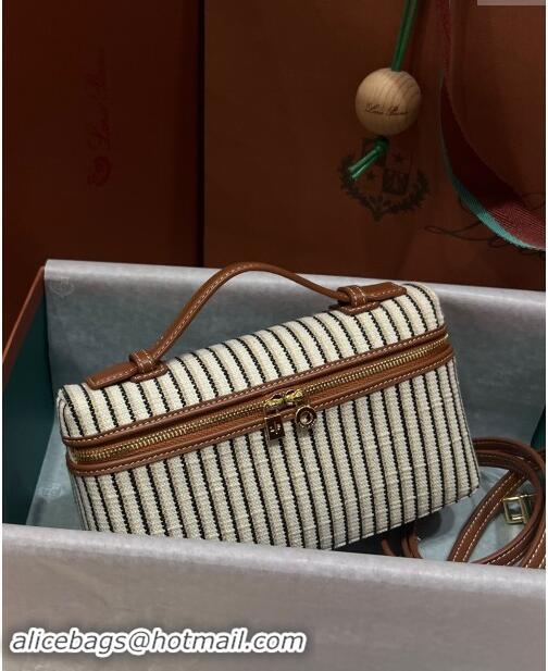 Discount Design Loro Piana Extra Pocket Pouch L19 in Striped Linen L9011 Brown/Beige 2023