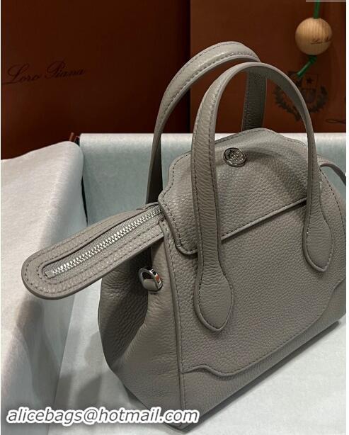 Best Price Loro Piana Happy Day Top Handle Bag in Grained Leather L9013 Grey 2023