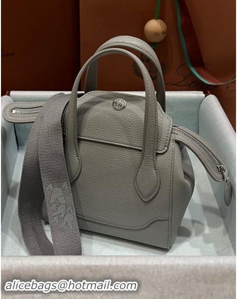 Best Price Loro Piana Happy Day Top Handle Bag in Grained Leather L9013 Grey 2023