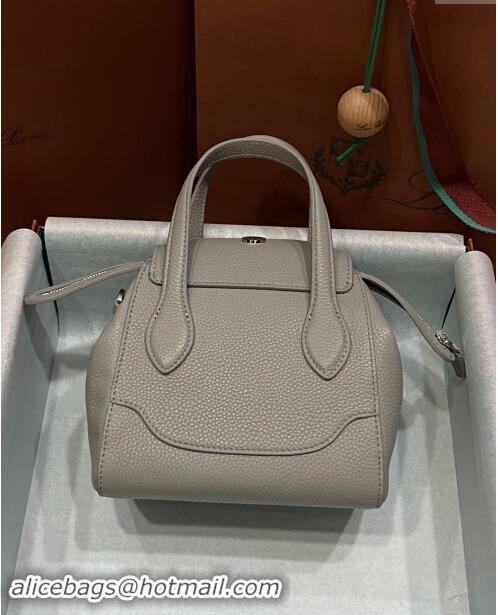 Best Price Loro Piana Happy Day Top Handle Bag in Grained Leather L9013 Grey 2023