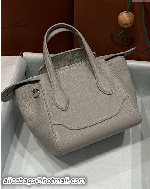 Best Price Loro Piana Happy Day Top Handle Bag in Grained Leather L9013 Grey 2023