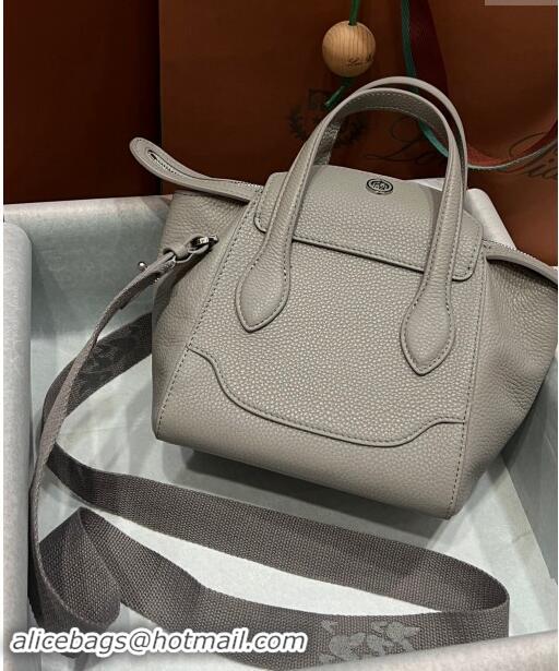 Best Price Loro Piana Happy Day Top Handle Bag in Grained Leather L9013 Grey 2023