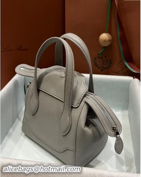 Best Price Loro Piana Happy Day Top Handle Bag in Grained Leather L9013 Grey 2023